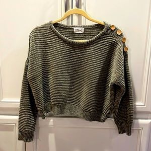 Safe green chenille sweater with distressed buttons